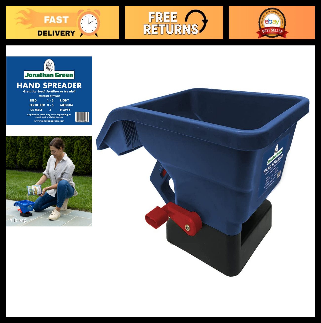 Handheld Lawn Broadcast Spreader - Covers 1,500 Sq. Ft. - Ideal for Seed & Ferti