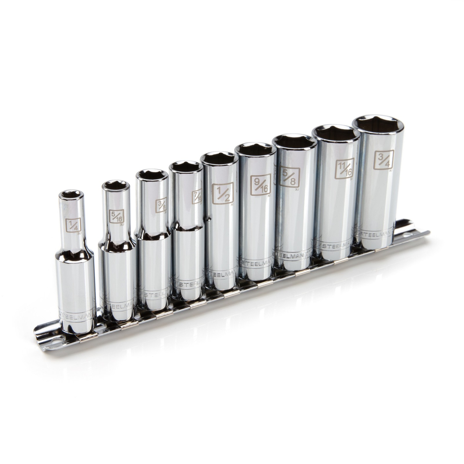 Steelman Pro 9-Piece 3/8-Inch Drive Deep 6-Point Chrome SAE Socket Set 78214