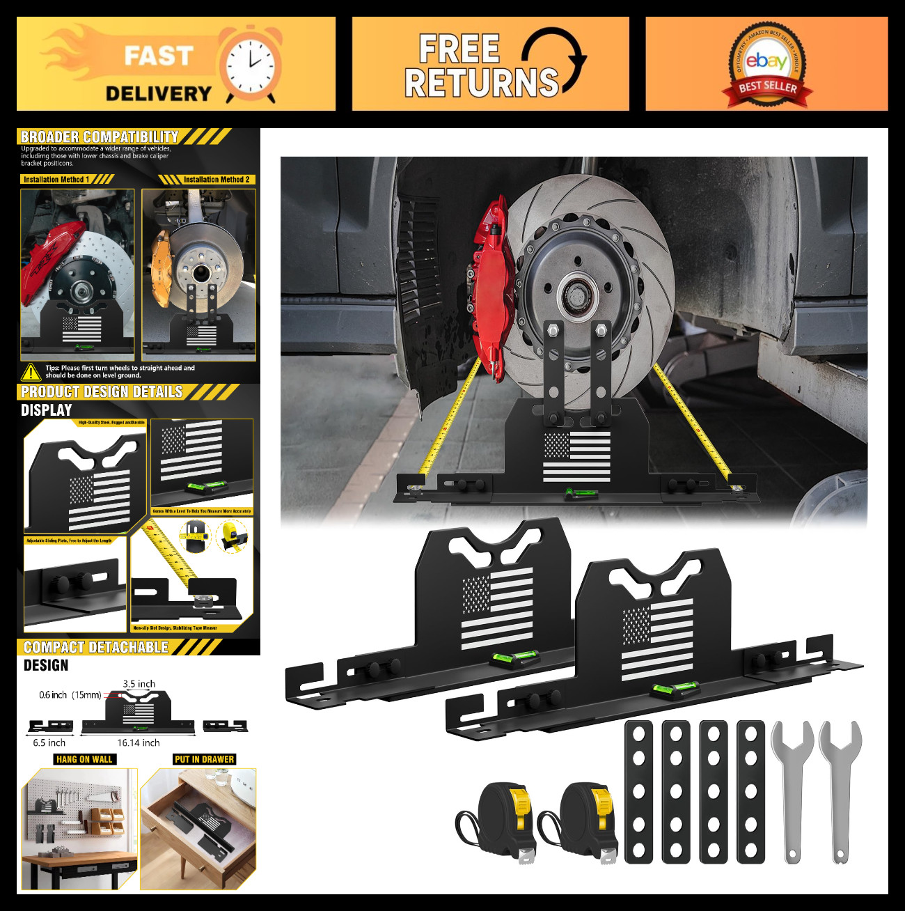 Upgraded Wheel Alignment Tool Kit - 2 PCS Toe Plates & Measuring Tapes for Cars/