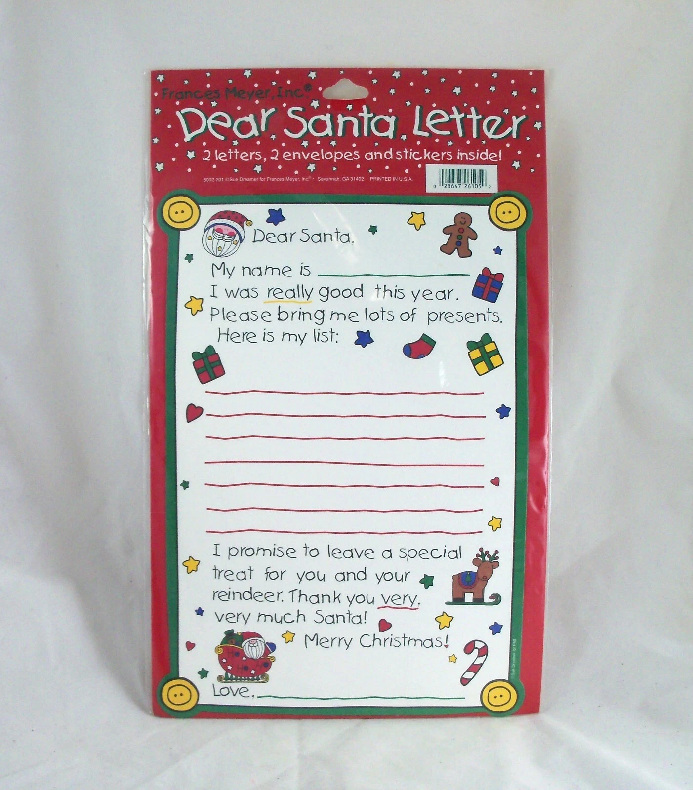 Dear Santa Letter Set Two Letters Two Envelopes and Stickers New Condition