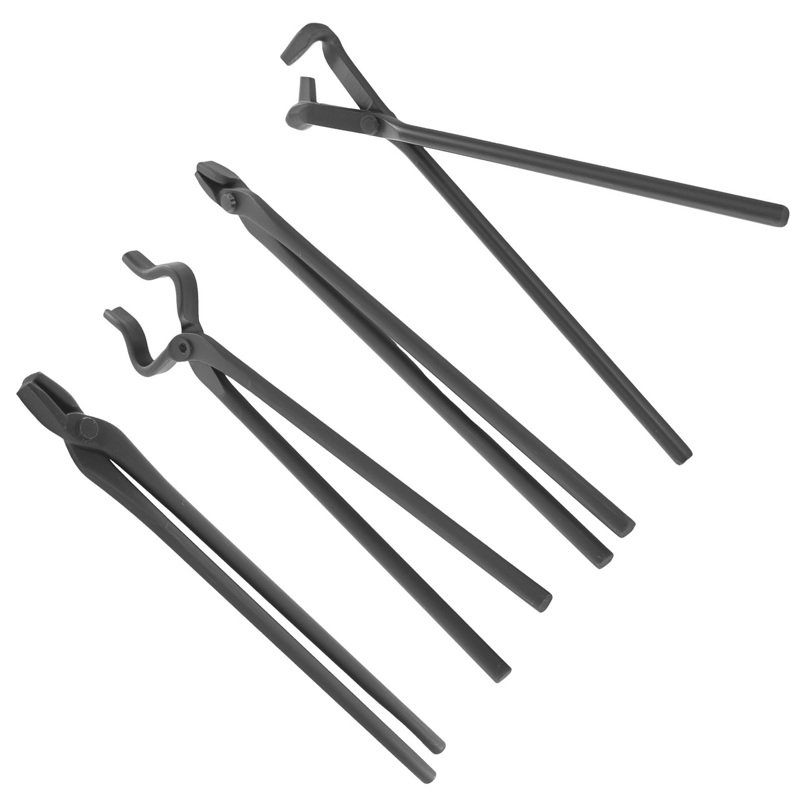 4pc Blacksmith Tool Set Carbon Steel Tongs Flat V Bit Blade Wolf Jaw Forging
