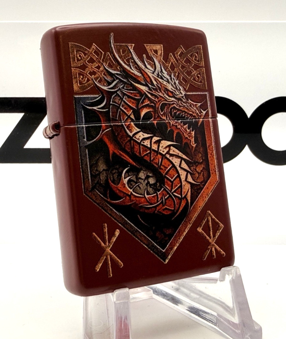 GENUINE ZIPPO LIGHTER MIGHTY DRAGON CLASSIC MERLOT MEDIEVAL INSPIRED BOXED & NEW