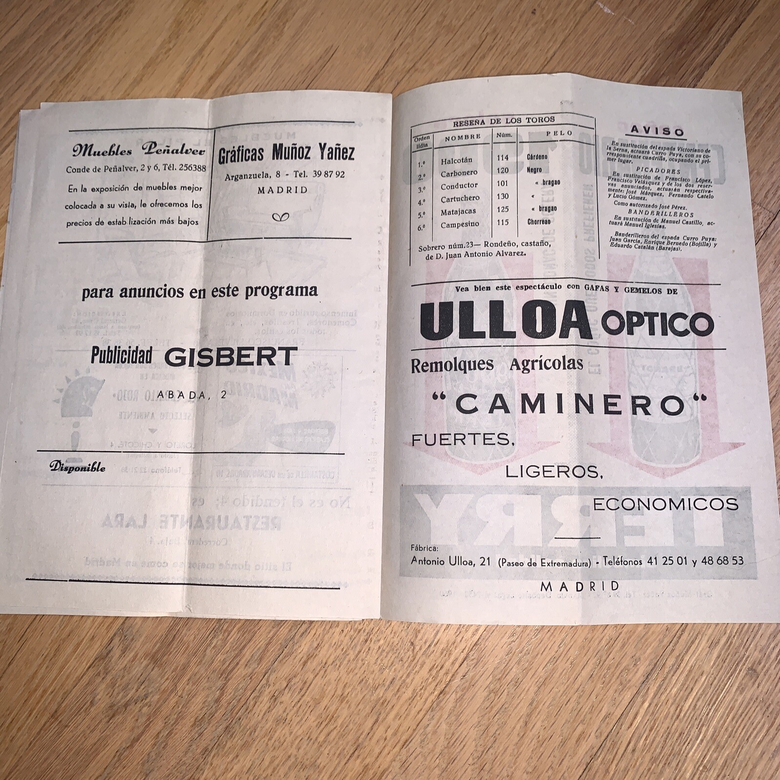 1960 PLAZA DE TOROS DE MADRID Official Program