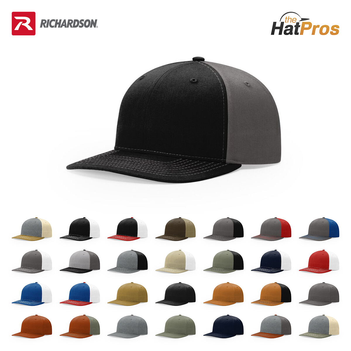Richardson 312 Trucker Hat 312P Twill Back No-Mesh Snapback Cap Adjustable OSFM