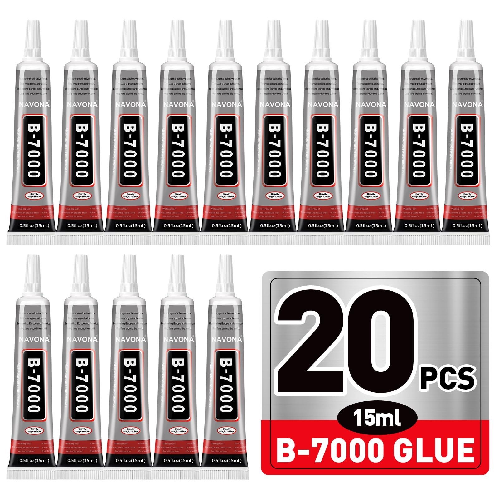 20 PCS 15ml B7000 Rhinestone Glue Clear with Precision Tip, Bedazzling Glue, ...