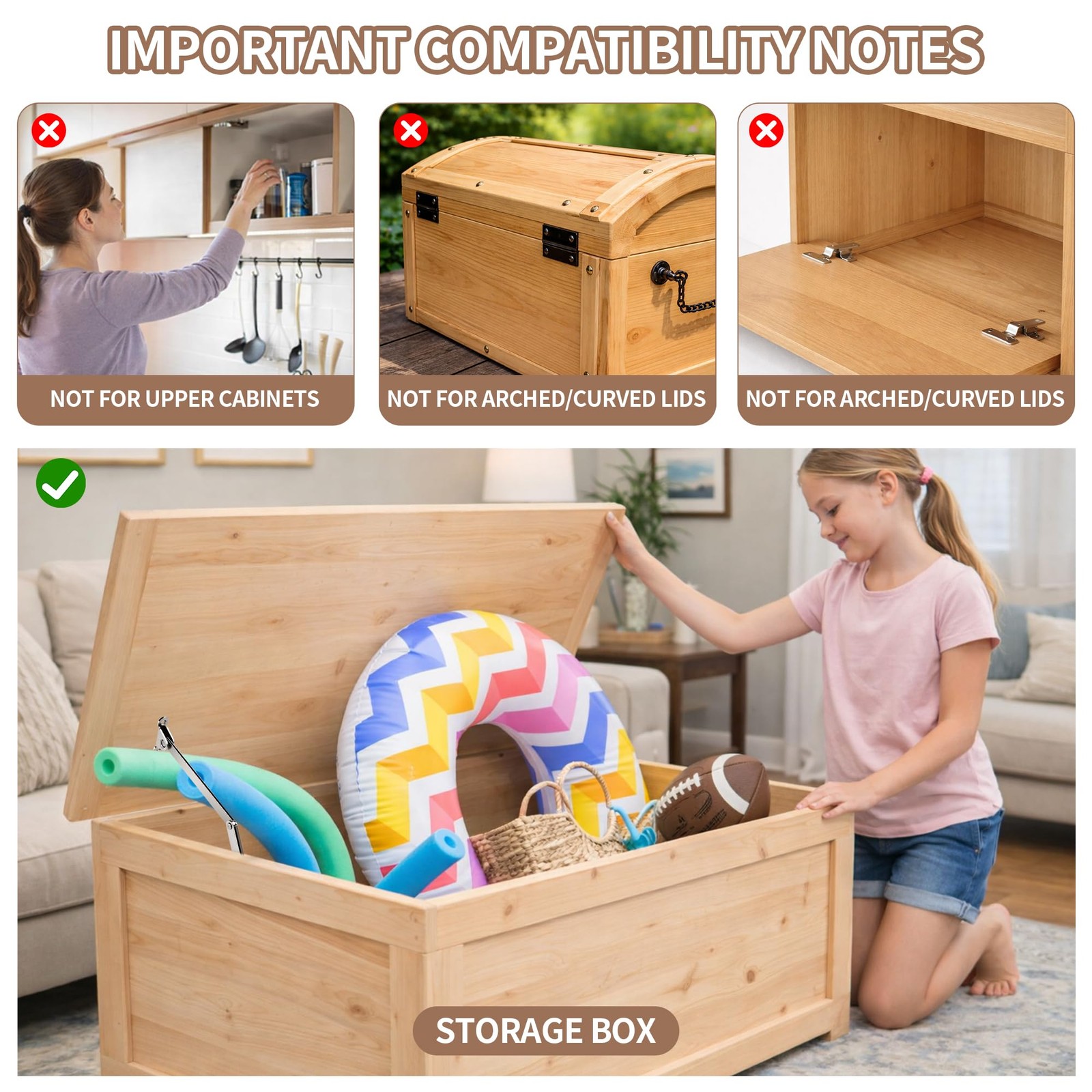 2 Pack Toy Box Hinges, Soft Close Hinges with Adjustable Tension & Multi-Angl...