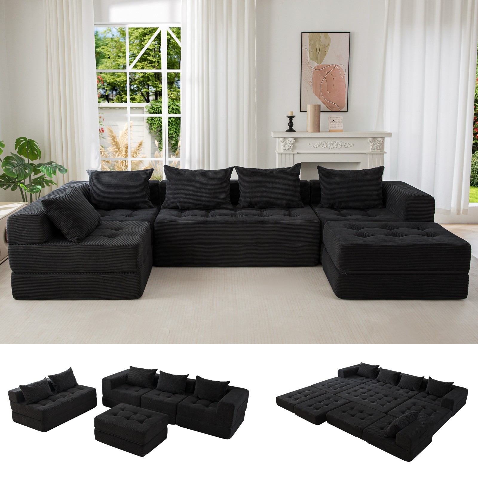 MAXYOYO Modular Sectional Sofa Couch,Convertible Floor Sofa Lounger with Pillows