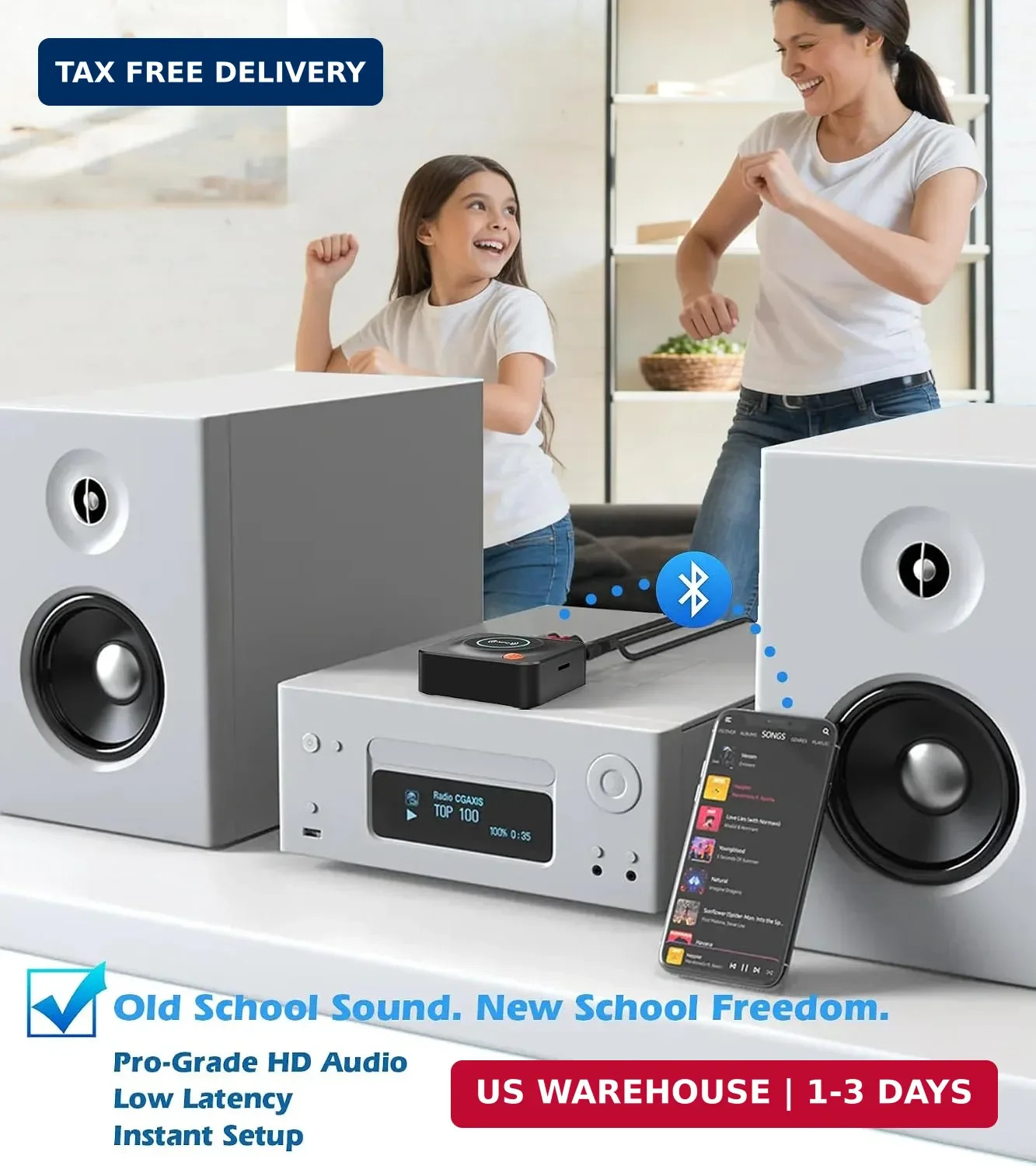 Bluetooth Receiver for Home Stereo, AUX RCA to Bluetooth Adapter | NFC Bluetooth