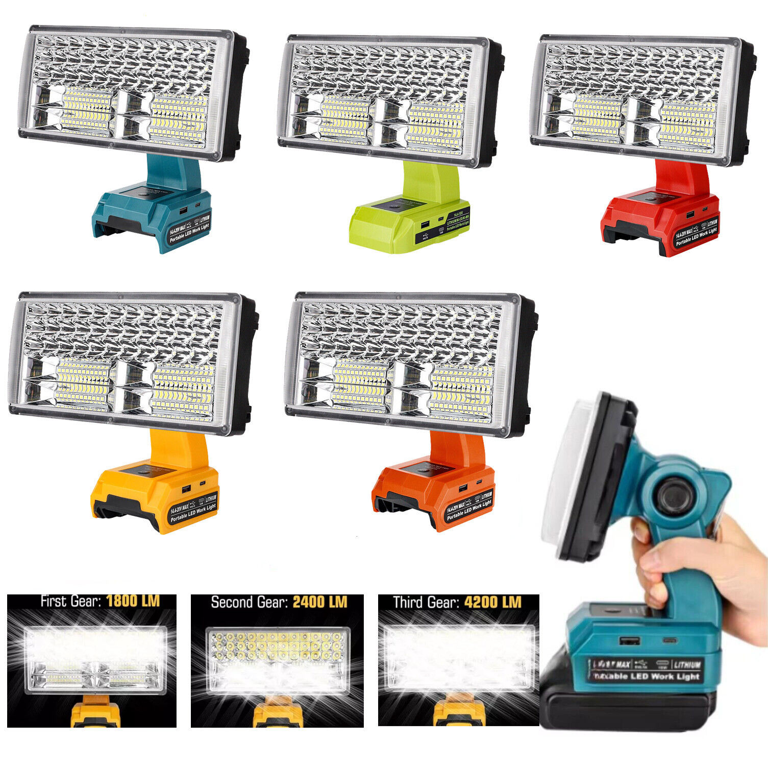 4200LM Cordless LED Work Light Flashlights 40w Floodlight for Dewalt 20v Battery