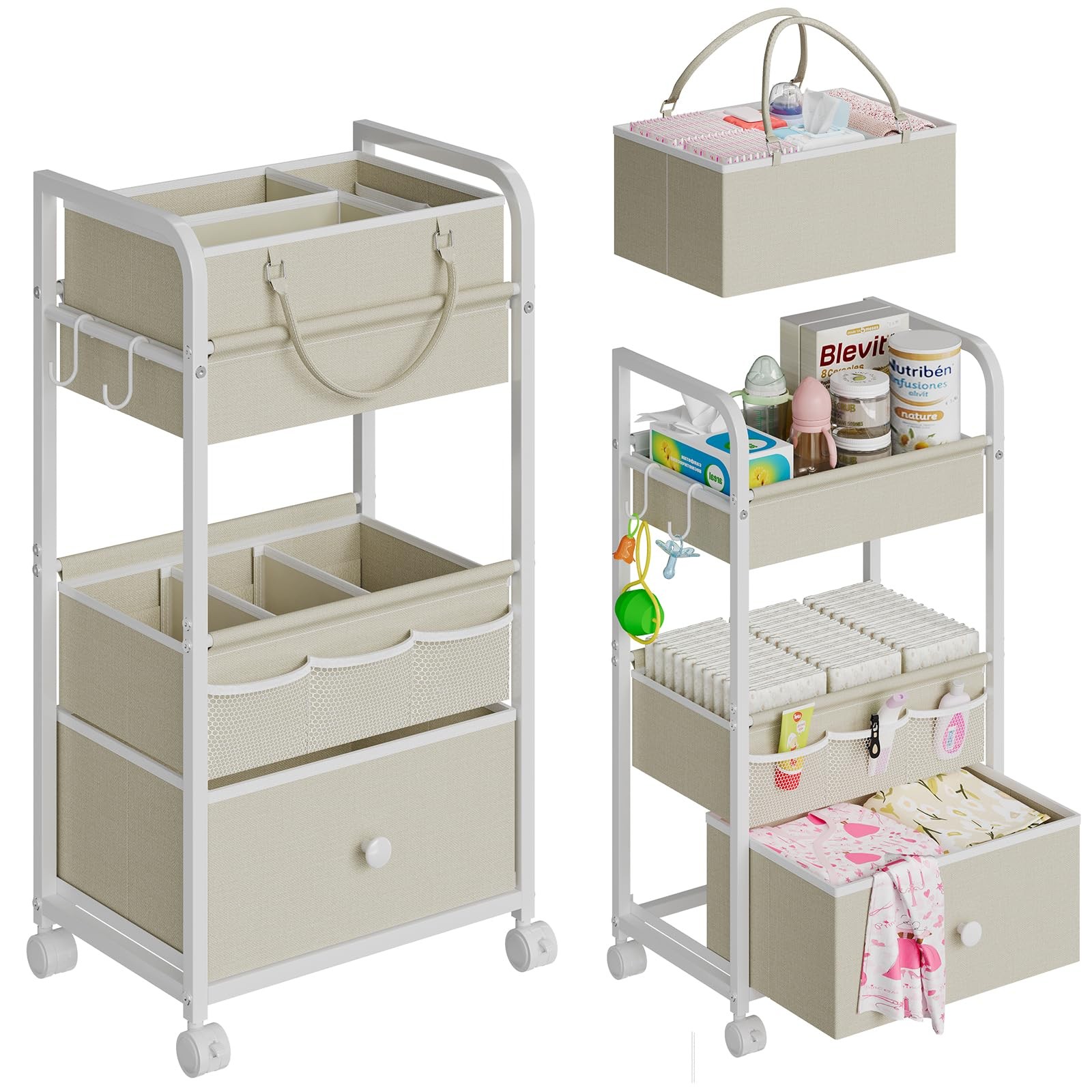 Cidaziya 2In1 Baby Diaper Caddy Organizer and 17"W x 11.42"D x 33.5"H, White
