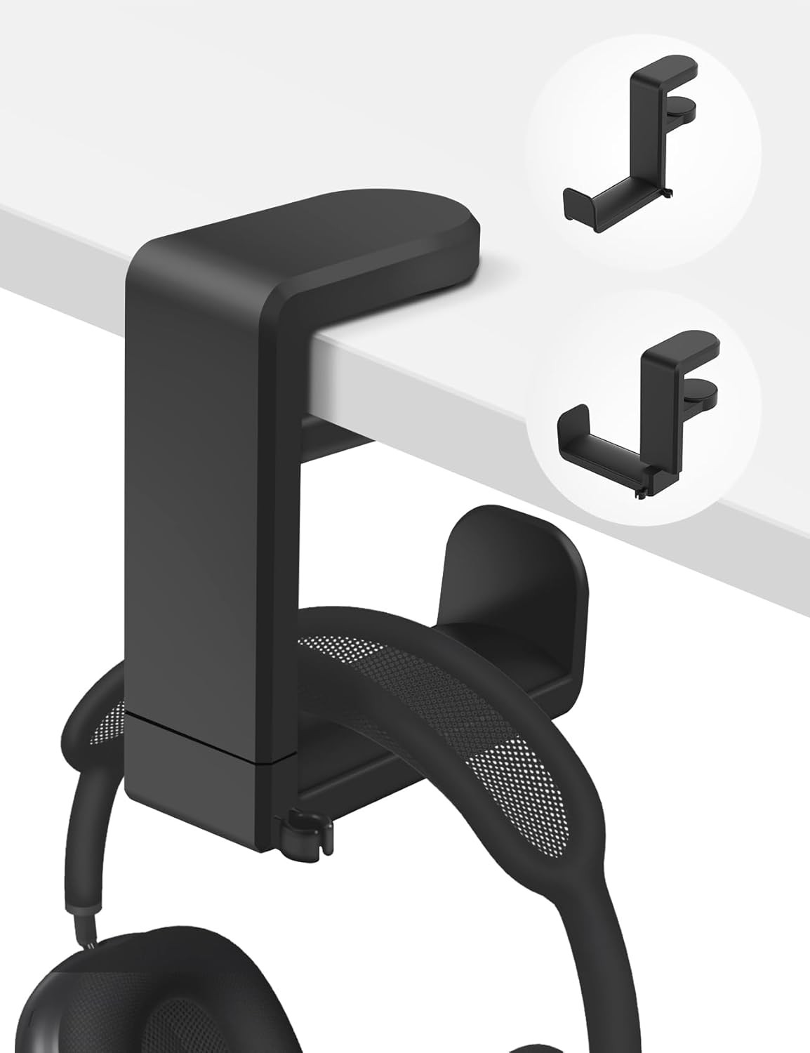 Under Desk Headphone Holder with 360-Degree Rotation, Black