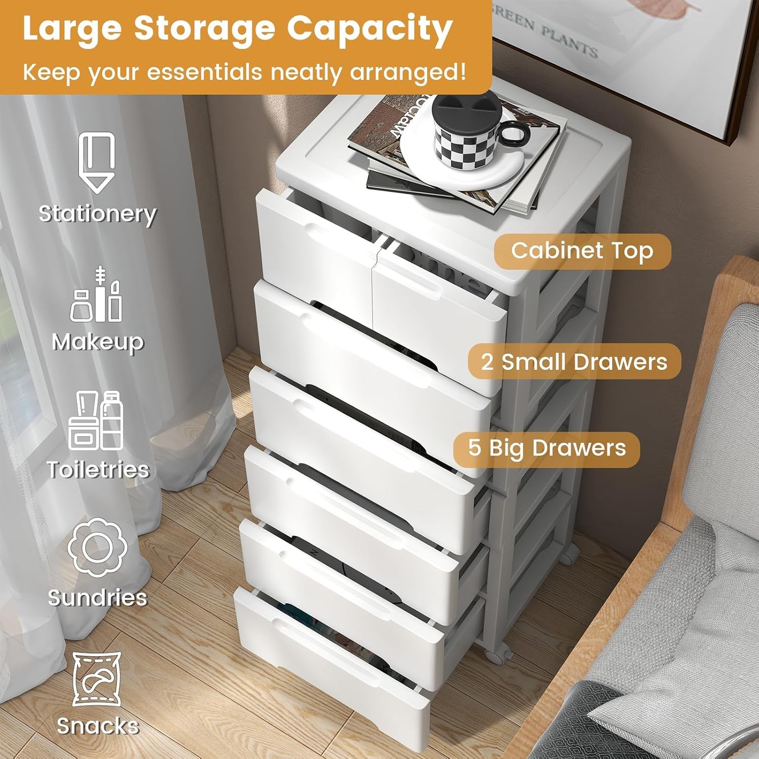 7-Drawer Plastic Rolling Storage Cart Mobile Storage Cabinet