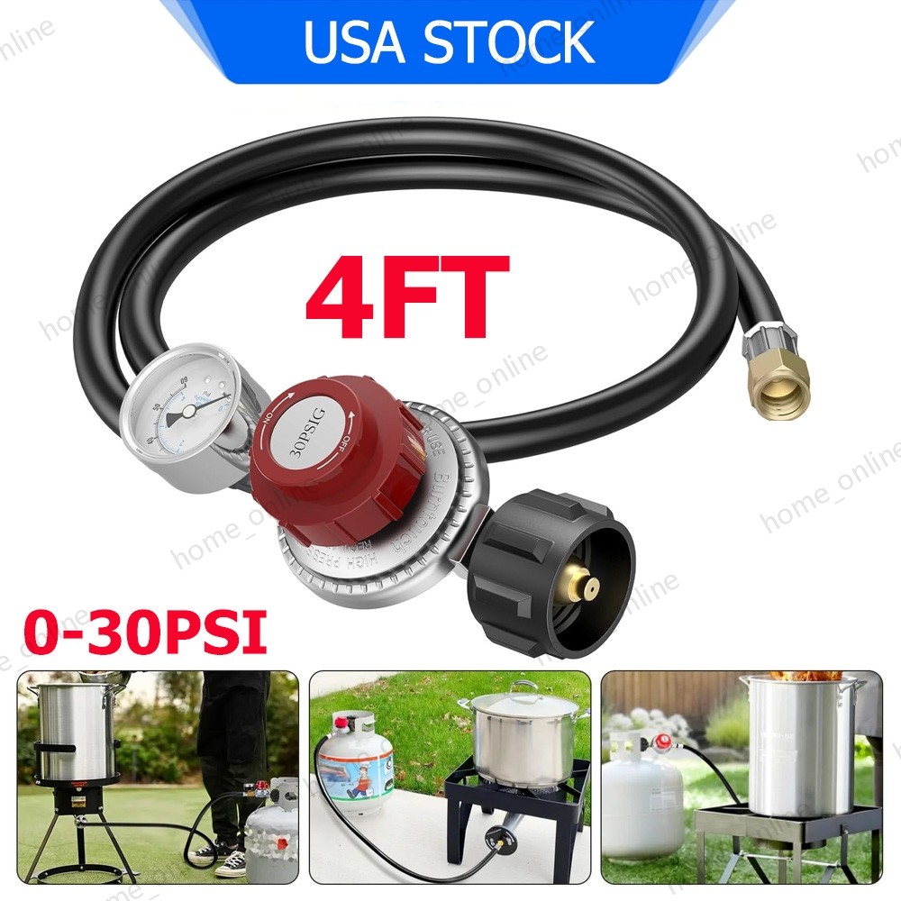 4FT 0-30 PSI Adjustable High Pressure Propane Regulator wi/ Gauge for Gas Burner