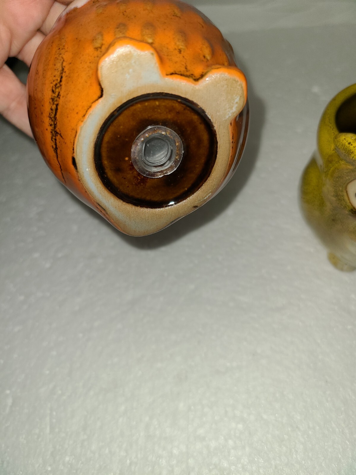 2 SMALL GLAZED POTTERY OWL PLANTERS SUCCULENTS DRAIN HOLE