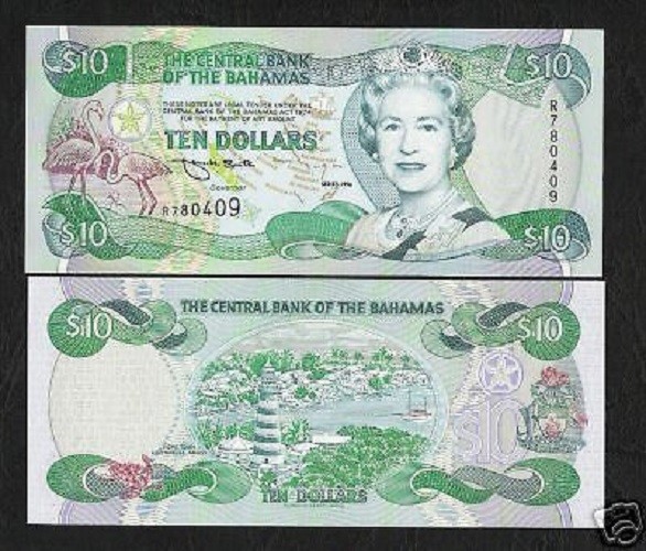 BAHAMAS 10 DOLLARS P-59 1996 QUEEN SHIP FLAMINGO LIGHTHOUSE UNC RARE MONEY NOTE