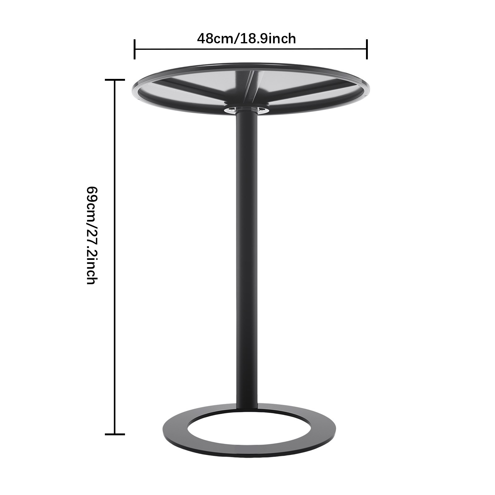 48x69cm Round Side Table Black Side Table for Small Spaces with O-shaped Base