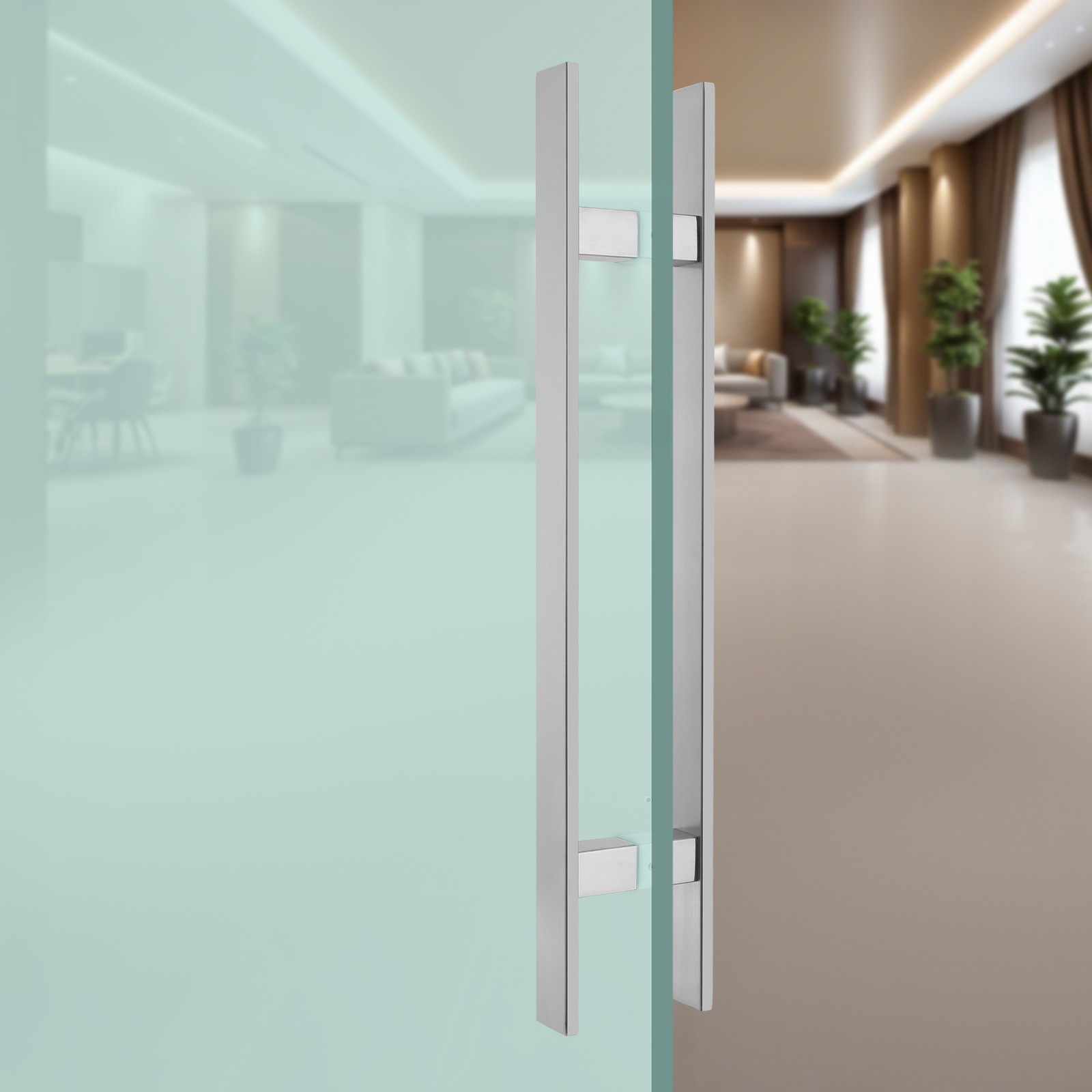 Stainless Steel Double Sided Push Pull Door Handle, H-shaped Door Pull Handle