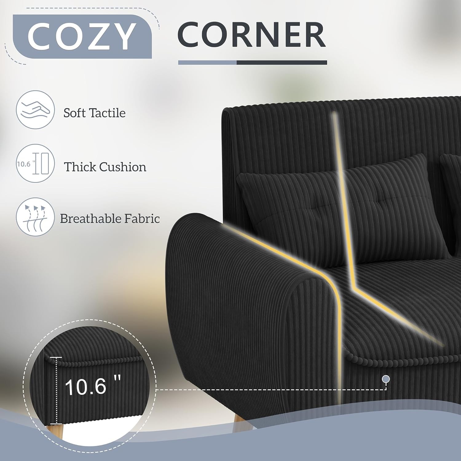 Small Modern Loveseat Couch Sofa Mid Century Fabric Upholstered 2-Seat Sofa