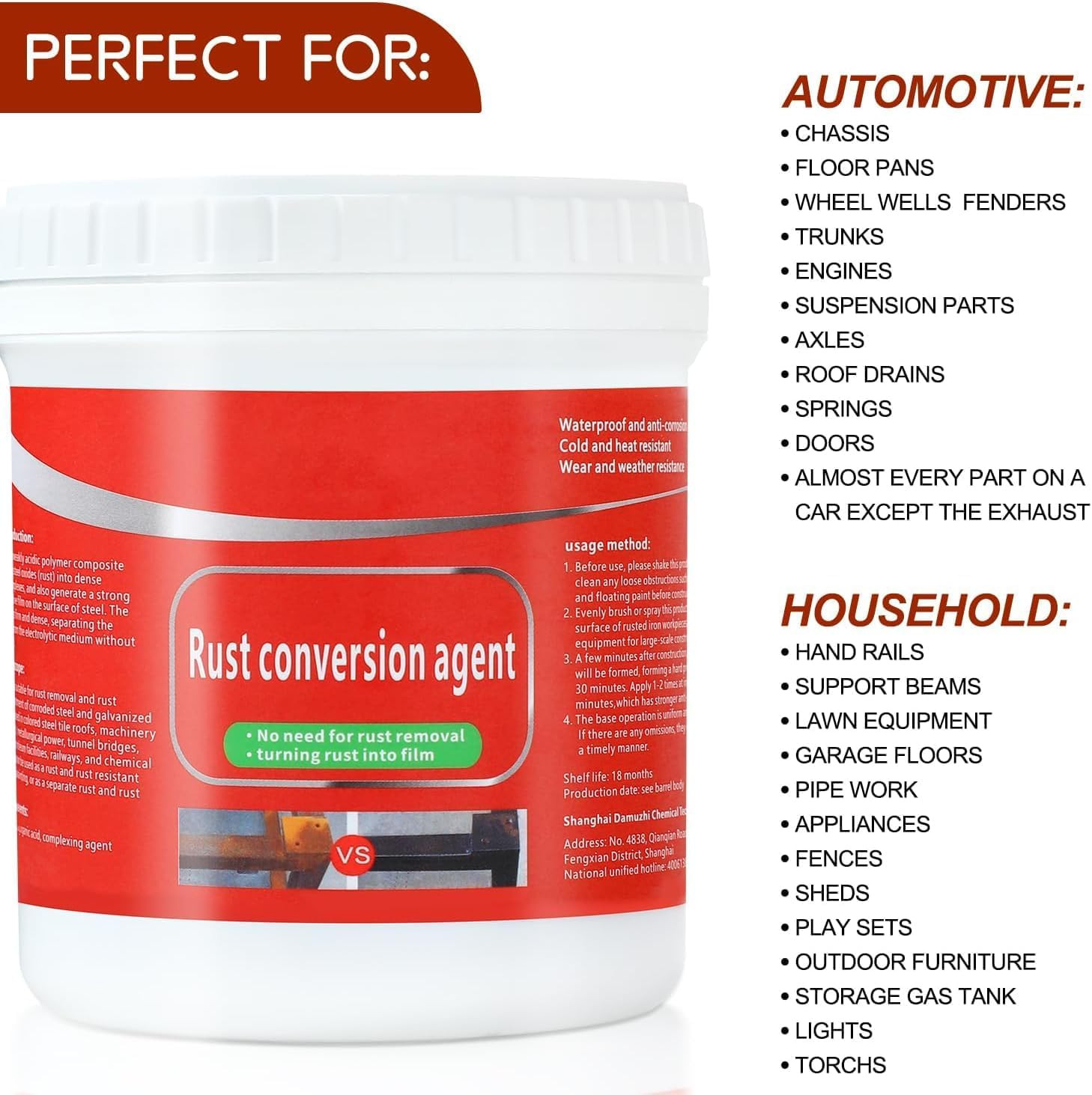 Rust Conversion Agent 300G, Multi-Functional Anti-Rust Paint, Water-Based Metall