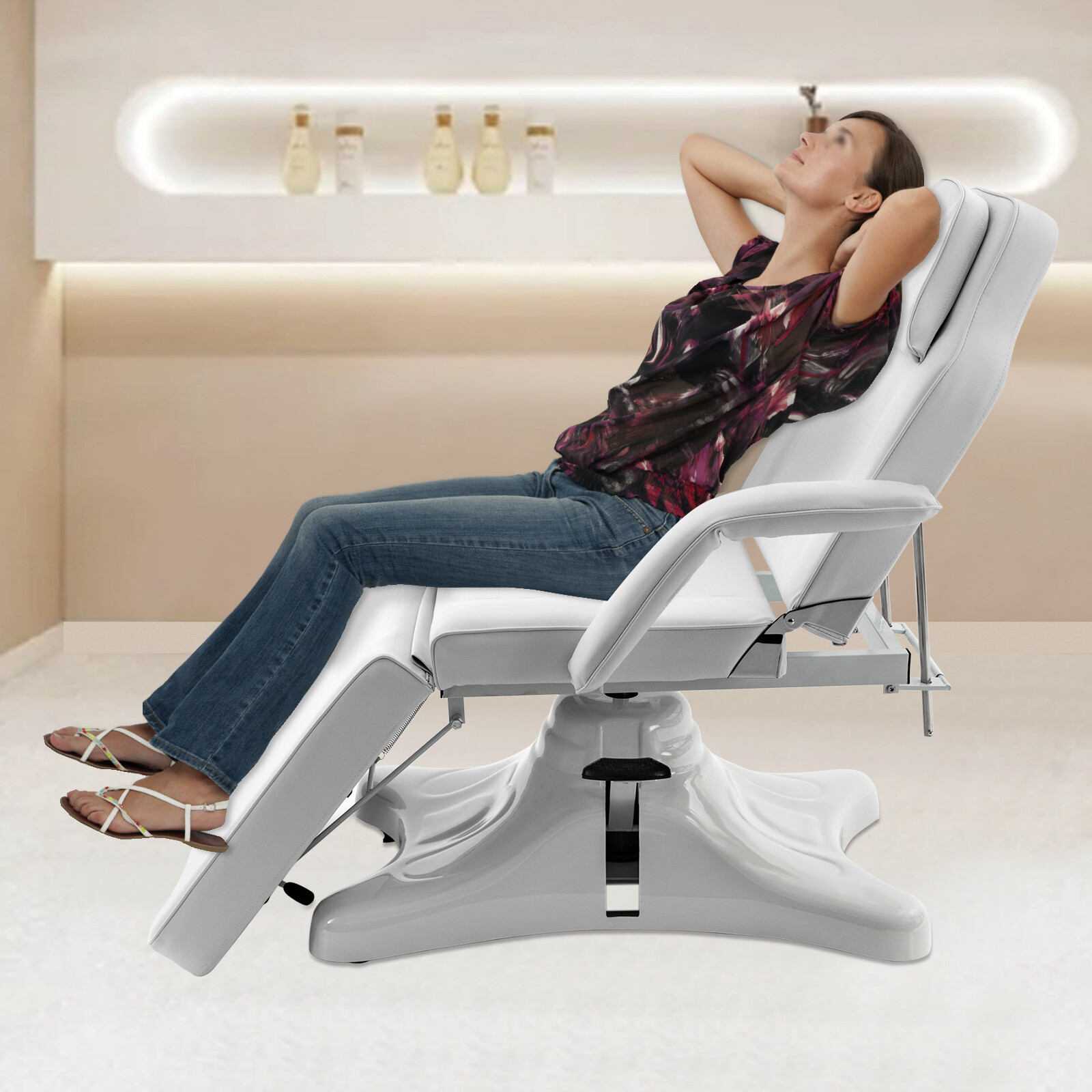 Hydraulic Facial Table Tattoo Chair Adjust Salon 360° Massage Bed Beauty White