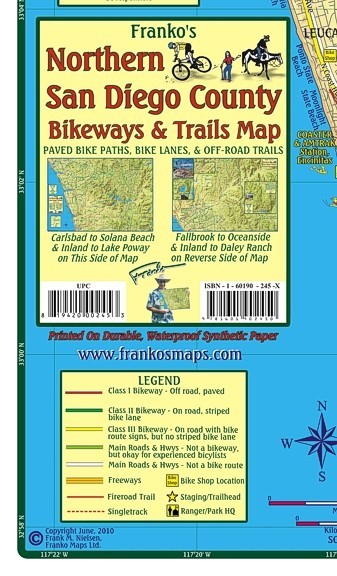 San Diego County - Northern - Bikeways & Trails Waterproof Map by Franko Maps