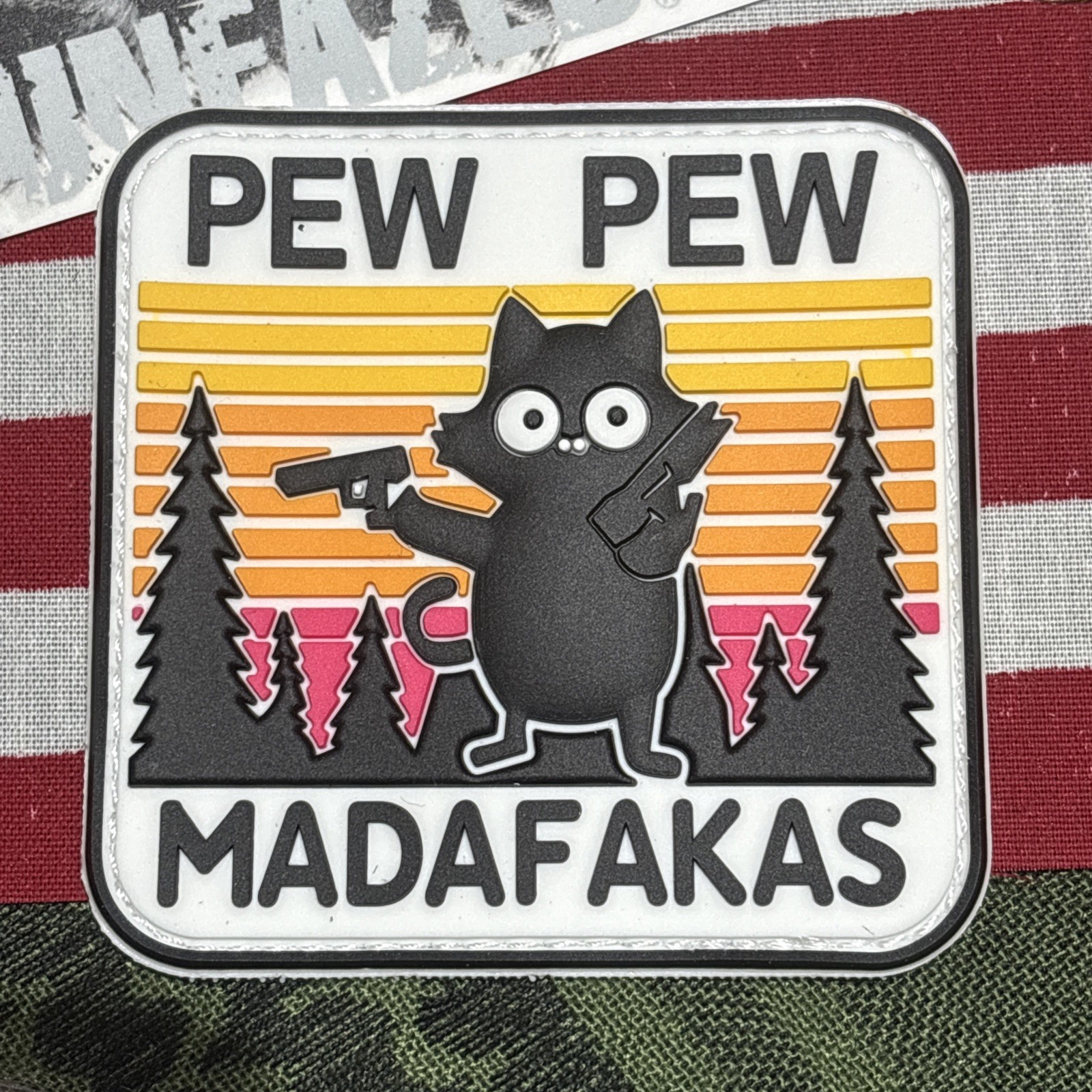 PvC 3d Pew Pew Cat Knife XLG Tactical Hook & Loop Patch Rubber 3x3”