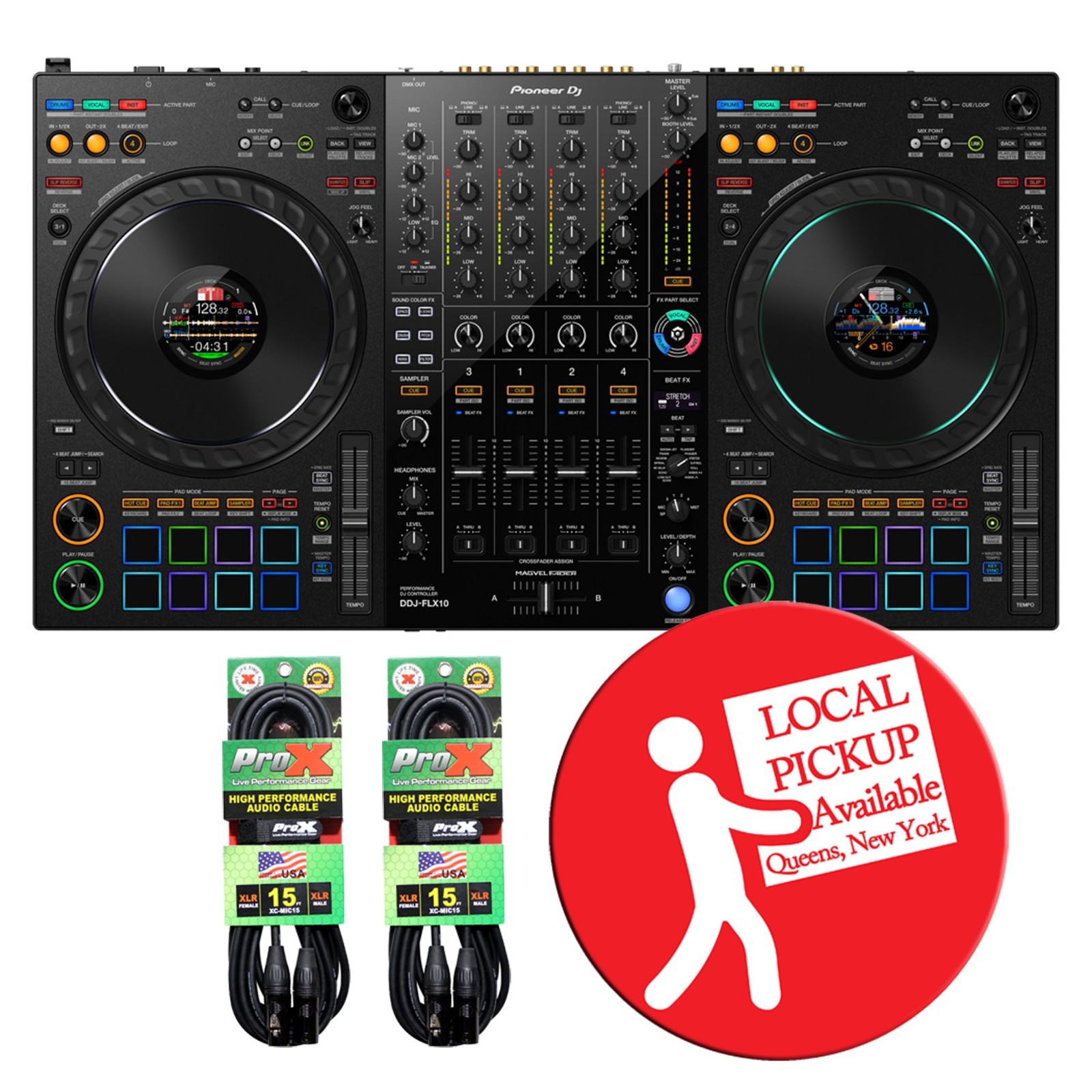 Pioneer DJ DDJ-FLX10 4-Channel DJ Controller + FREE 2 pcs 15ft XLR Cables