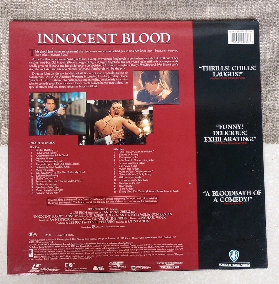 INNOCENT BLOOD Laserdisc LD BRAND WIDESCREEN FORMAT RARE JOHN LANDIS
