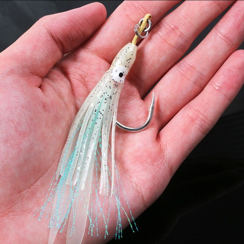 10PCS Skirt Squid Hook Glow Rubber Jigging Fishing Lure Assist Hook Saltwater