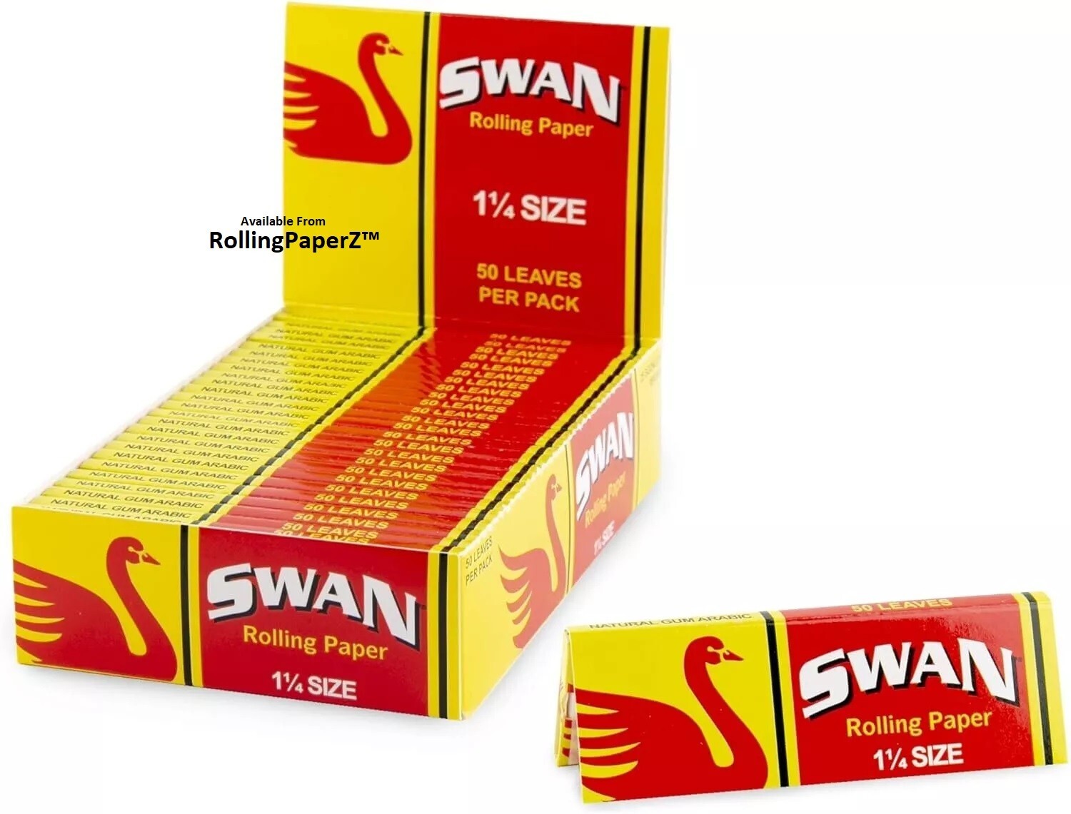 SWAN™ Rolling Paper - 1 1/4 Size - 25 Packs - Sealed Box - 50 leaves per Pack