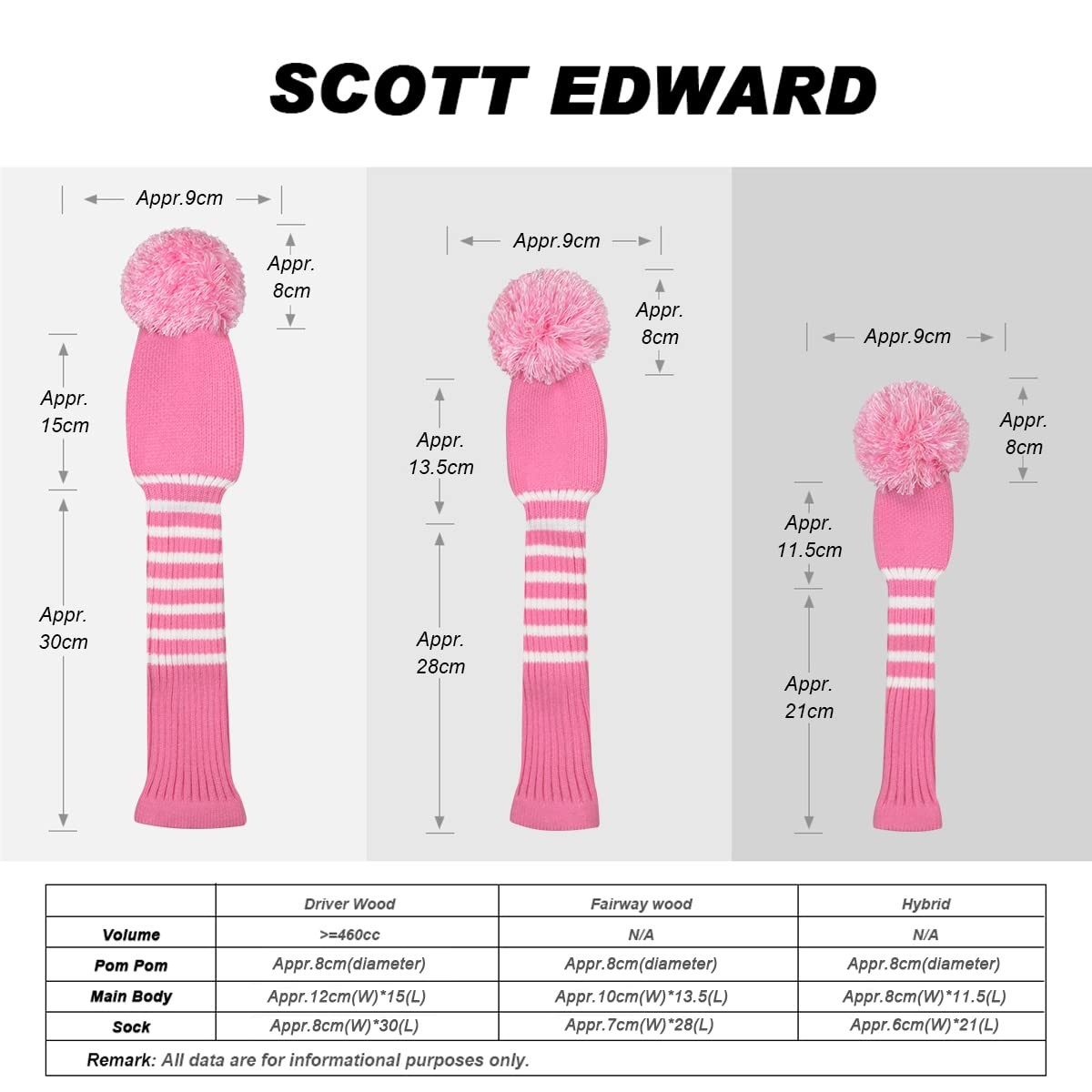 Scott Edward 1PCS Multi-Style Optional Individualized Fairway, Pink Stripe