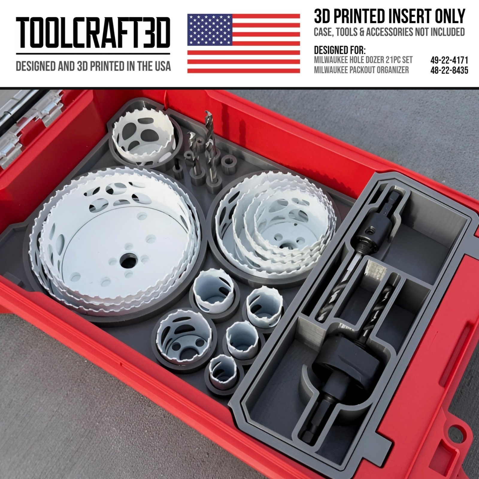 TC3D Insert for Milwaukee HOLE DOZER 21pc Hole Saw Bit Set & Packout Organizer