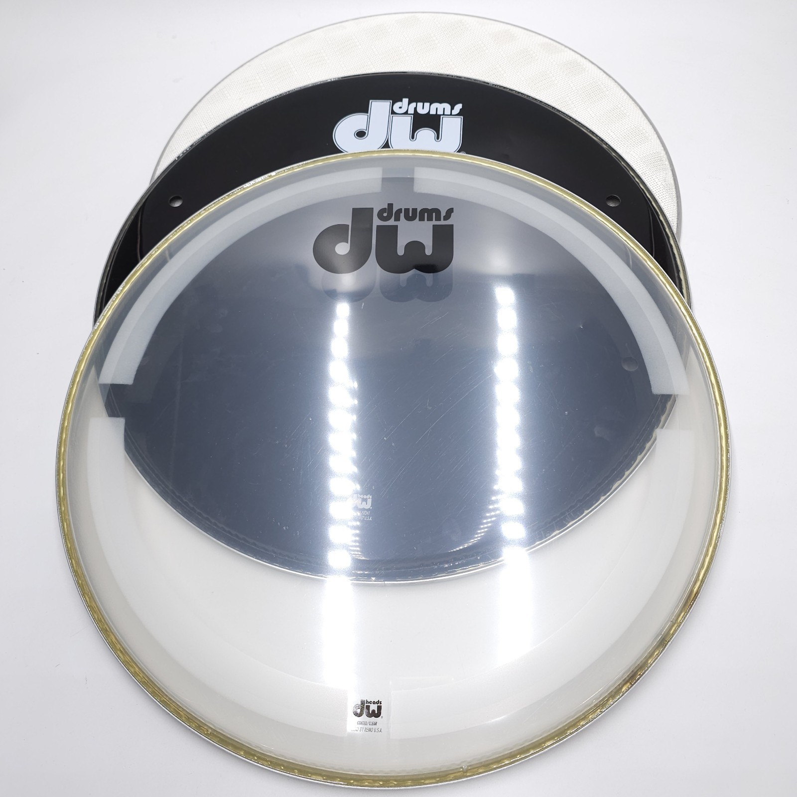 DW 20" Bass Drum Head Black Reso White Batter And 1 Mesh Quiet Lot Of 3