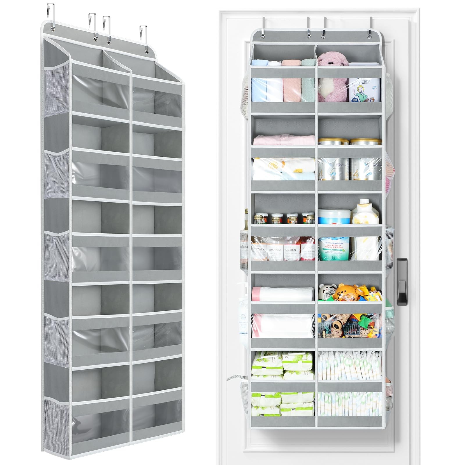 Yecaye 5-Tier Over The Door Organizer Dual-Column, 80lbs 1 Pack 5 Tier, Grey