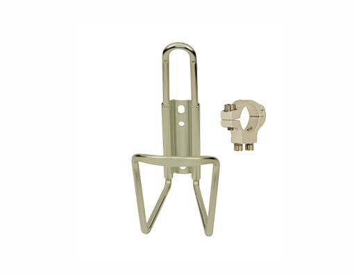 NEW! ABSOLUTE GENUINE ALLOY BICYCLE HANDLEBAR MOUNT BOTTLE CAGE IN SILVER.