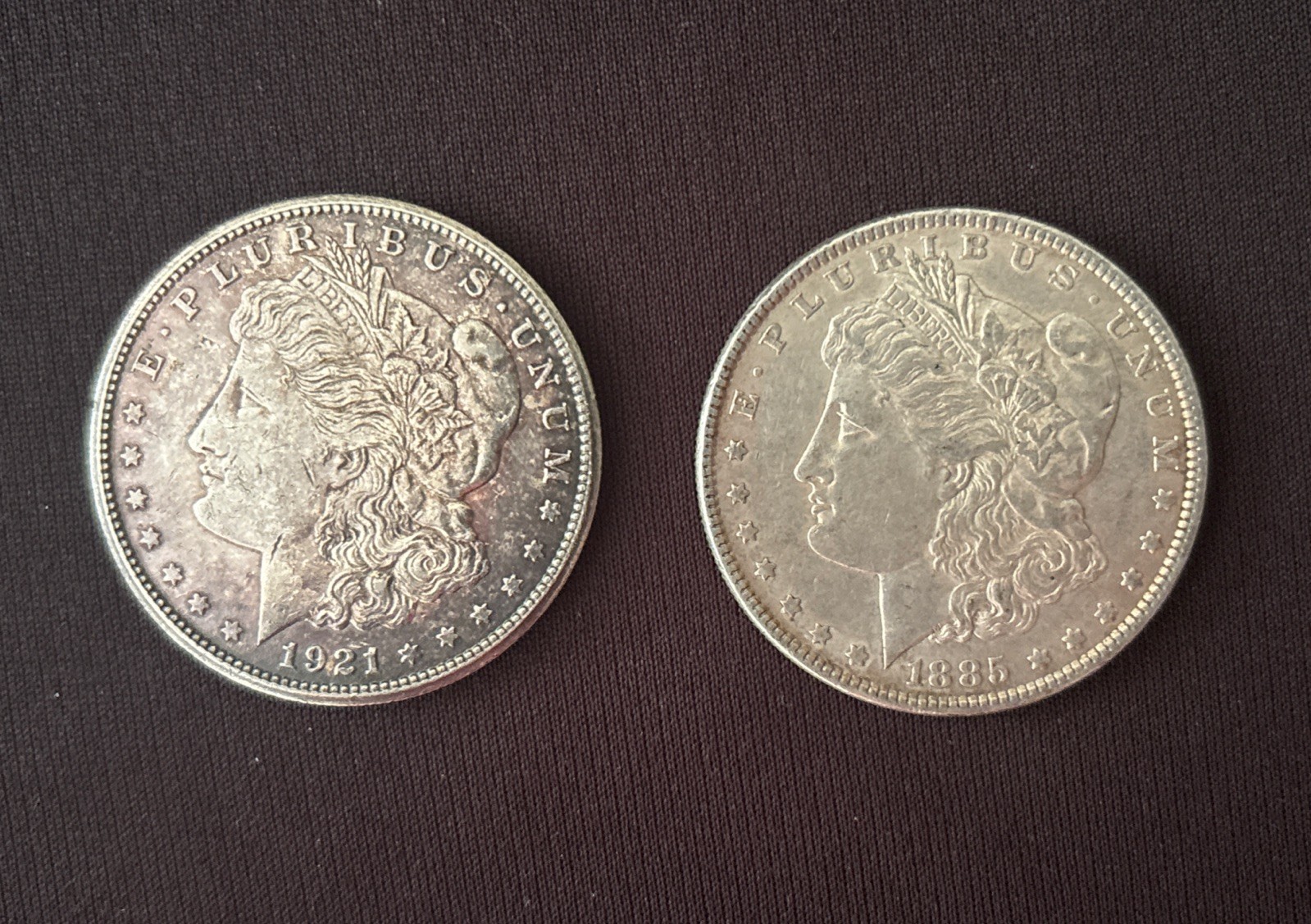 1921 & 1885 Silver Morgan Dollars