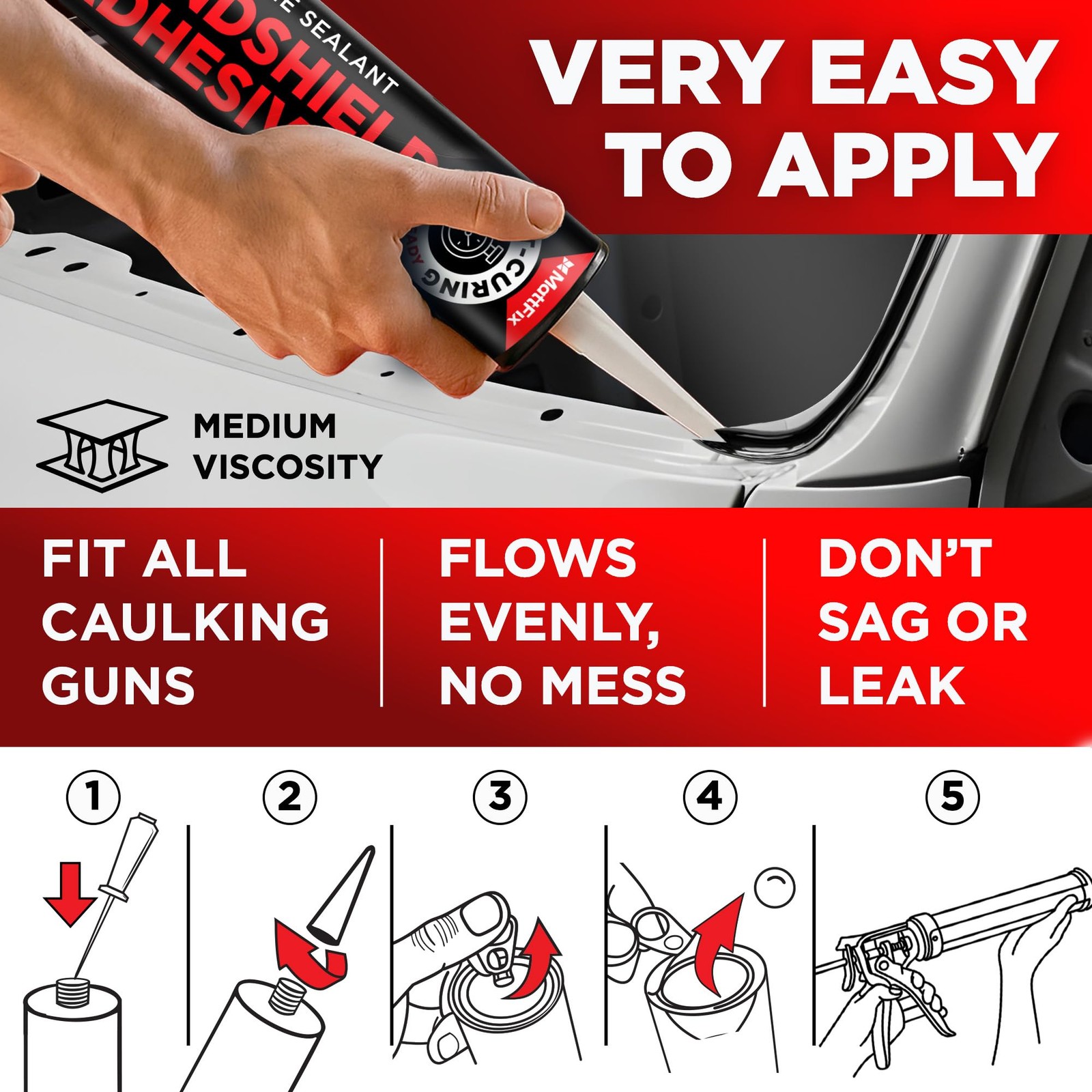 Windshield Adhesive – Easy to Apply – Fast Curing & Weather Resistant – High-