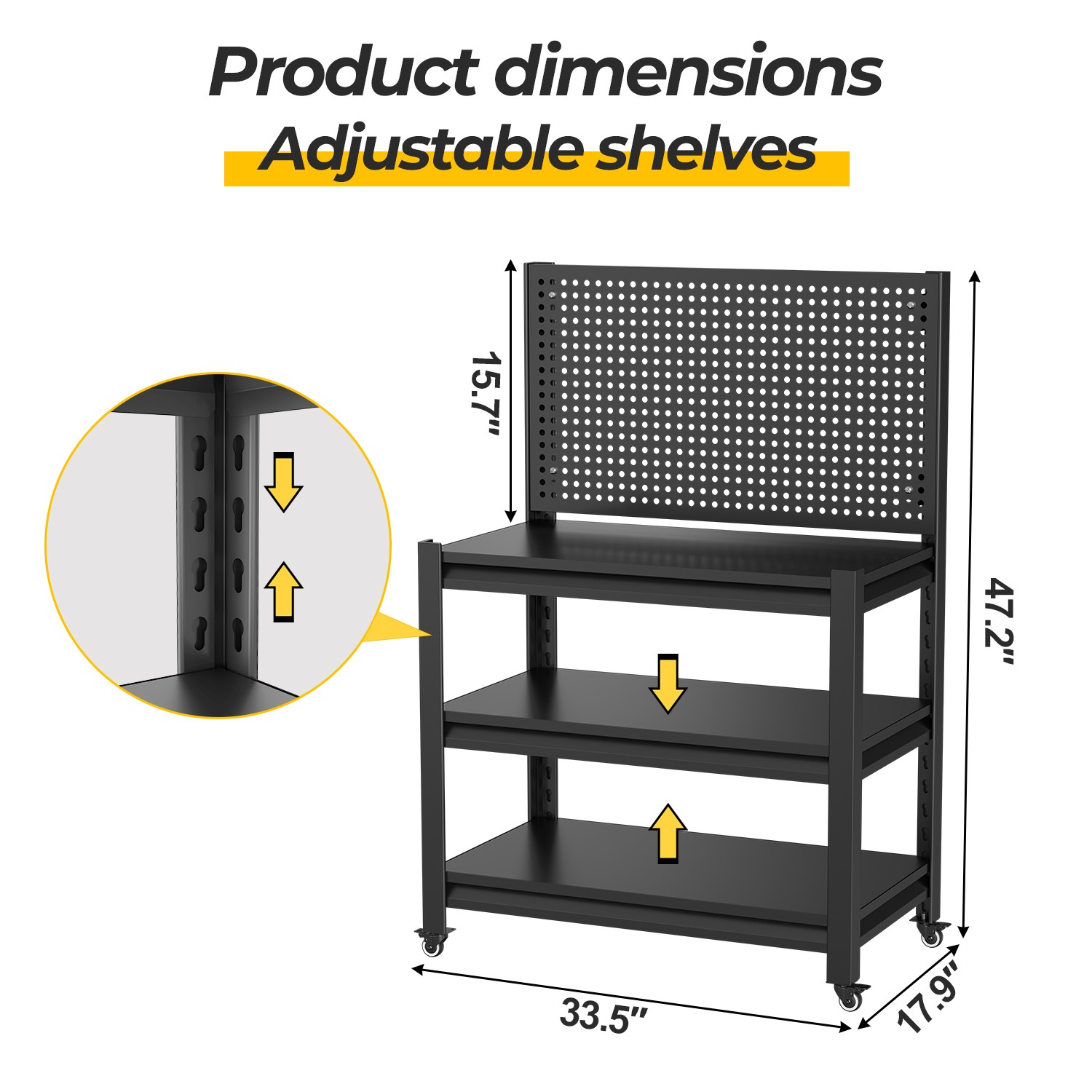 Heavy Duty Workbench Pegboard 3000lbs Capacity Wheels Adjustable Shelves Garage