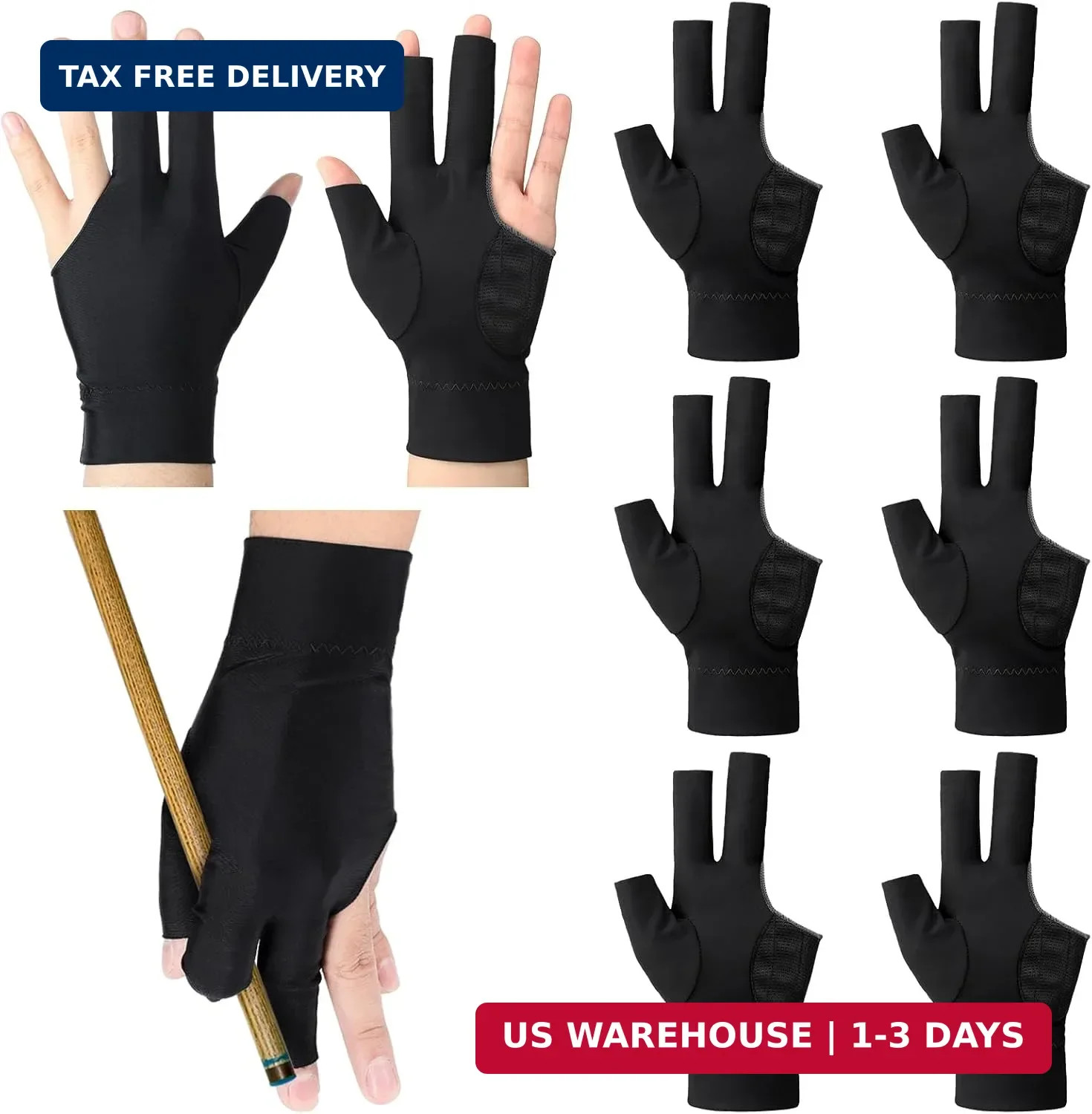 Civaner 8 Pcs Billiard Pool Gloves Left Hand 3-Finger for Men & Women with Anti-