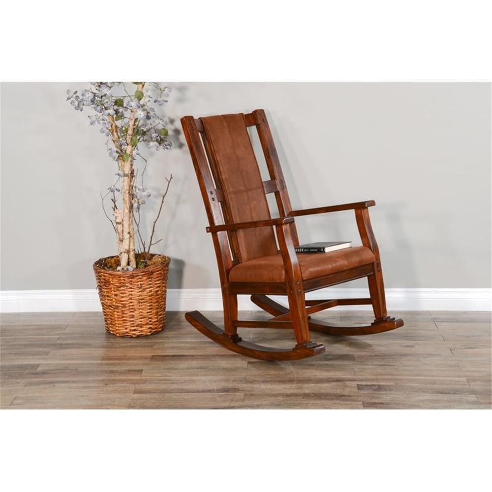 Maklaine Farmhouse Mahogany Wood Rocking Chair in Dark Chocolate