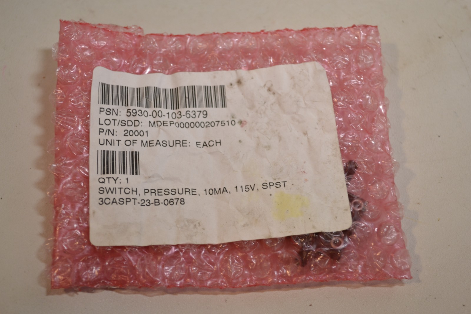 Switch, Pressure, 10MA 5930-00-103-6379 PN: 20001