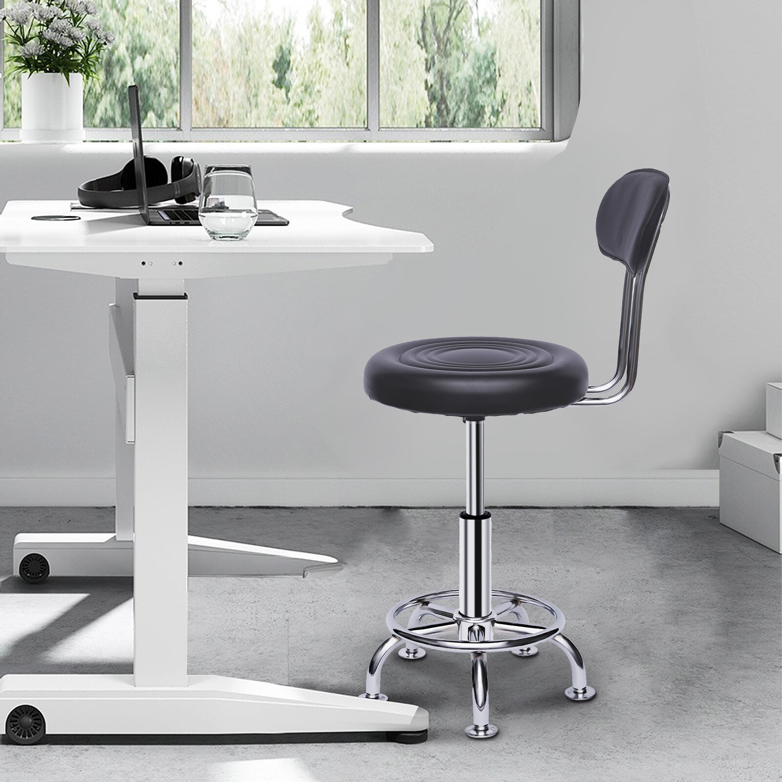 Hydraulic Garage Work Chair Leather Work Shop Stool Bench Height-Adjustable