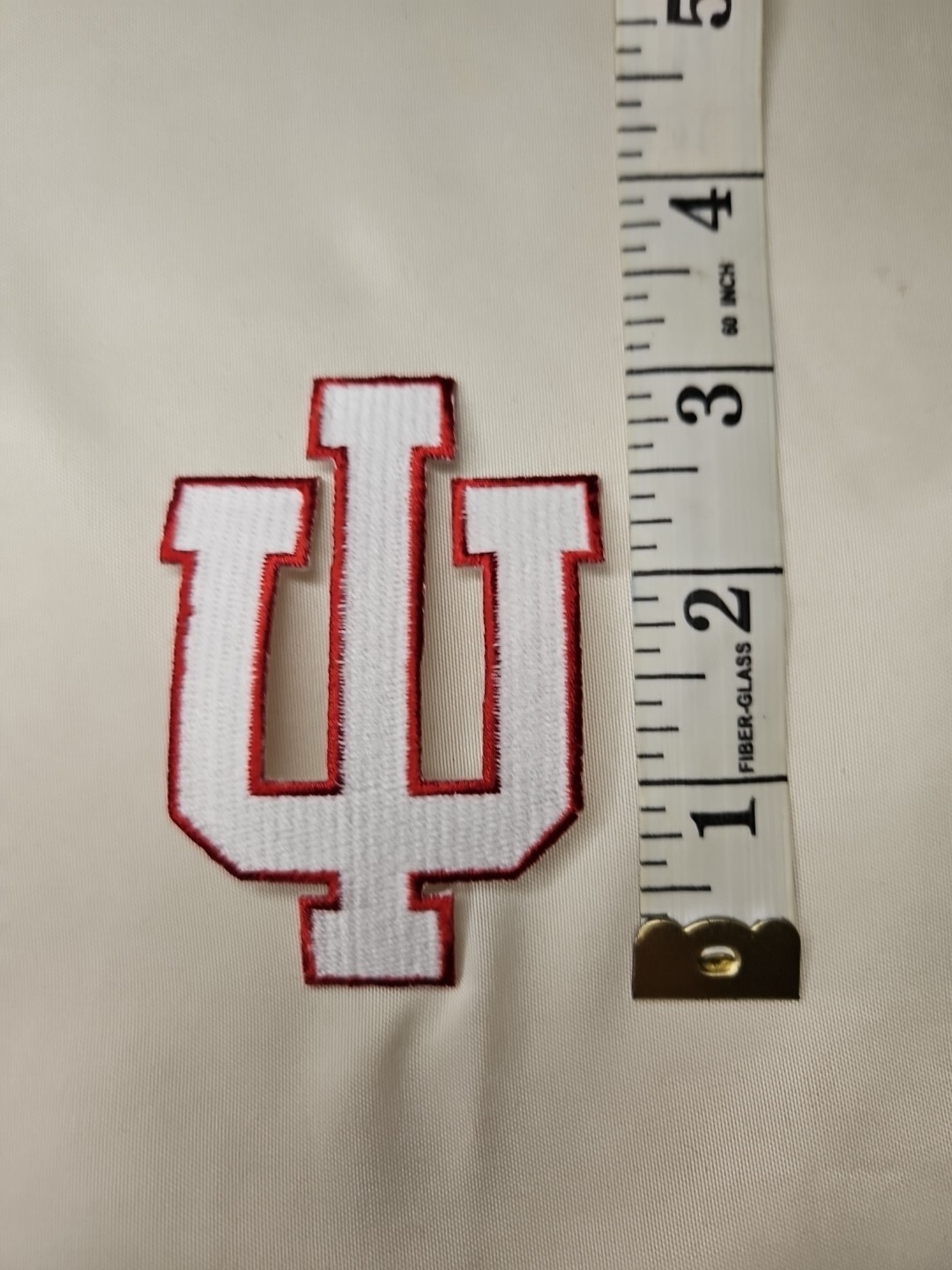 Indiana University Iron On Embroidered Patch - White Lettering With Red Outlines