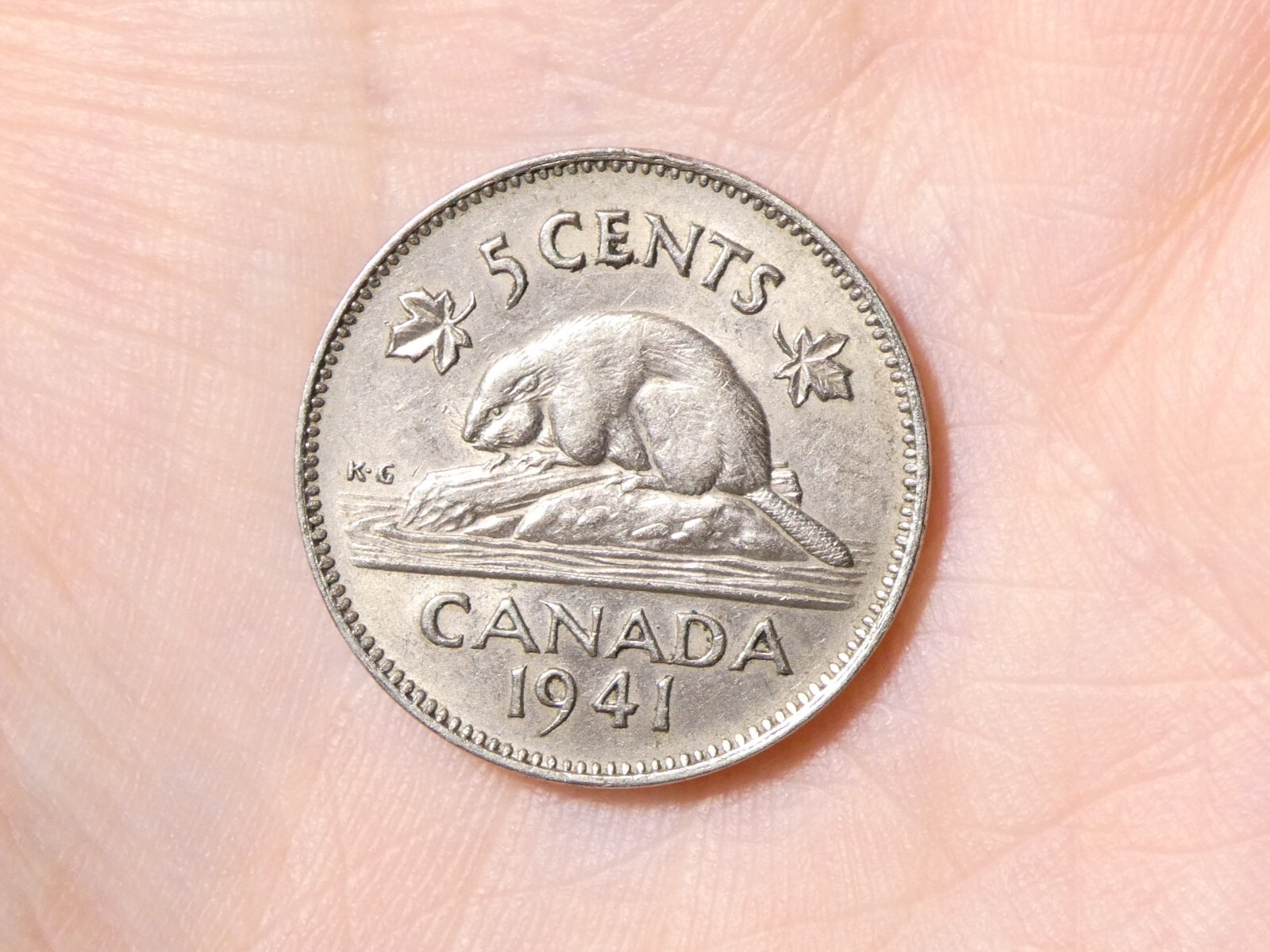 1941 Canadian CANADA Beaver George VI 5 Cents 5c Coin #BB35