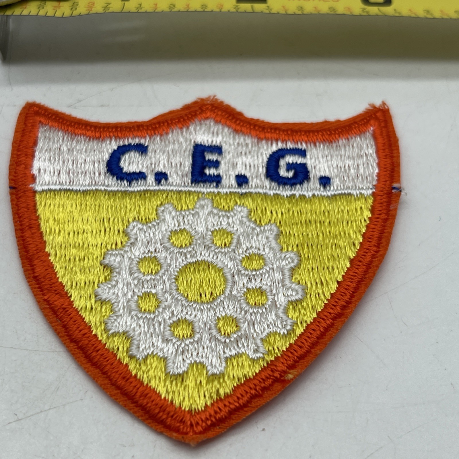 Guatemalan Military Engineer Group C.E.G. Shield Orange Cut Sew On ~3” Patch