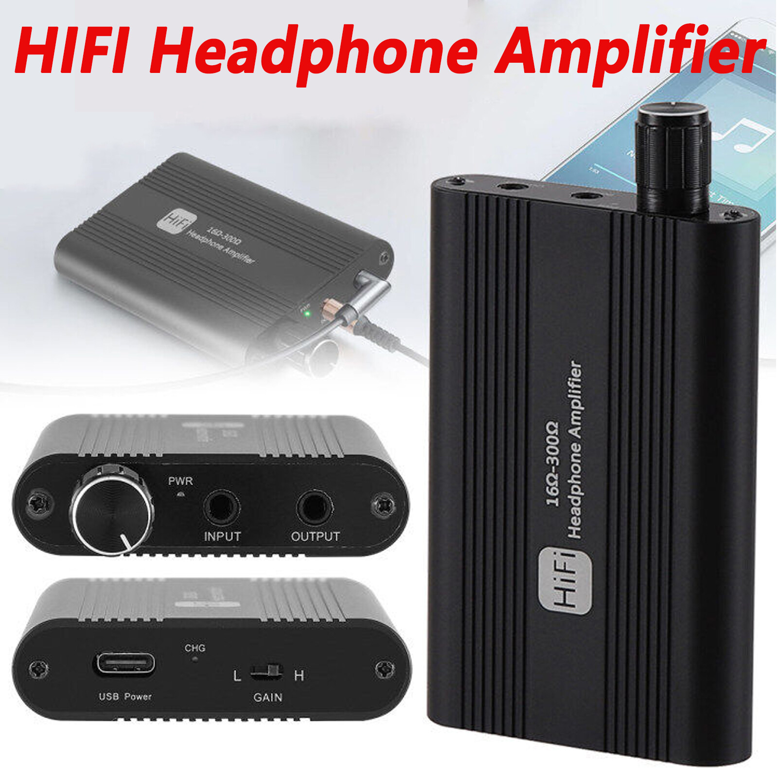 3.5mm Audio Input Output HiFi Headphone Amplifier Portable Earphone USB Cable