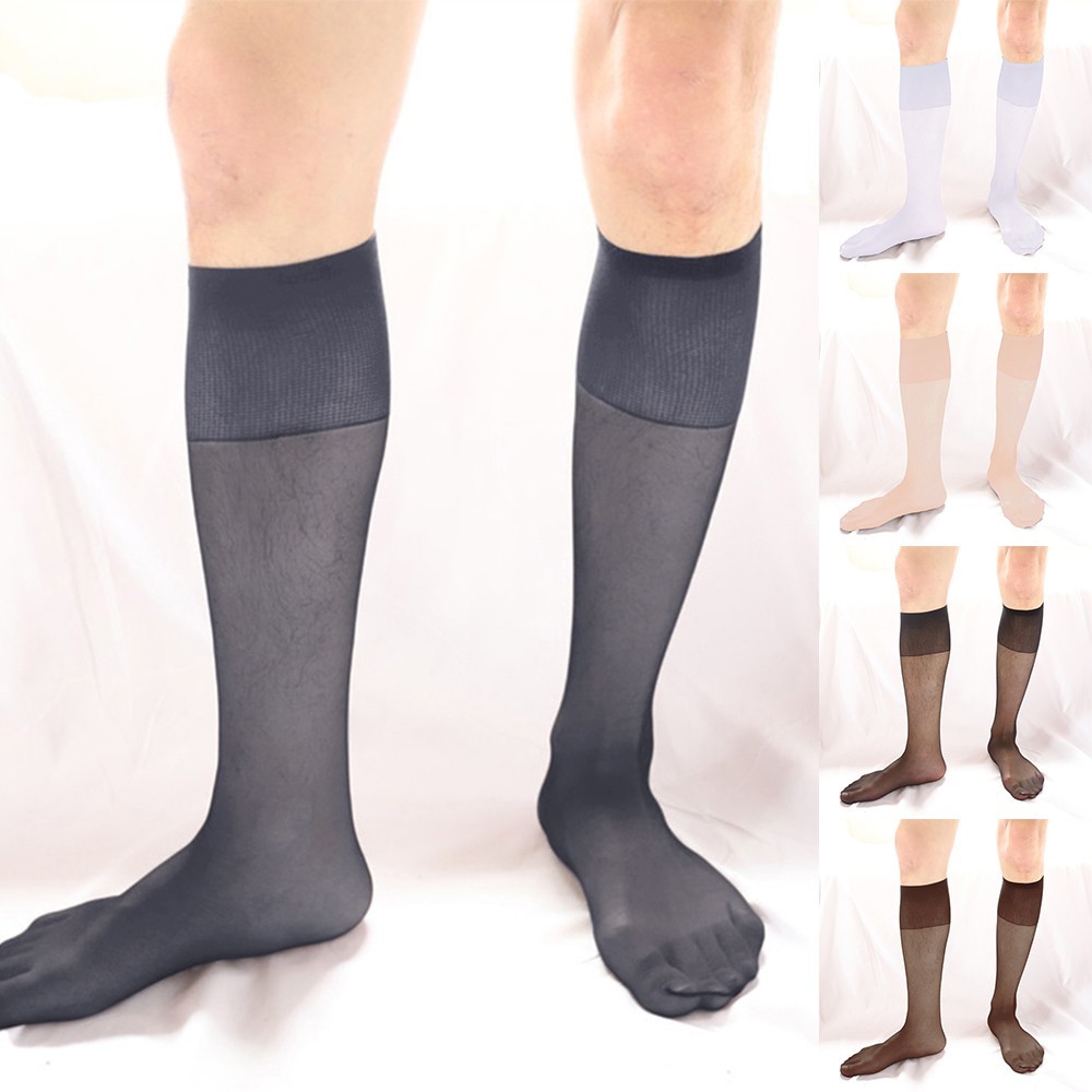 Mens Business Dress Tube Socks Invisible Traceless Sheer Transparent Stockings