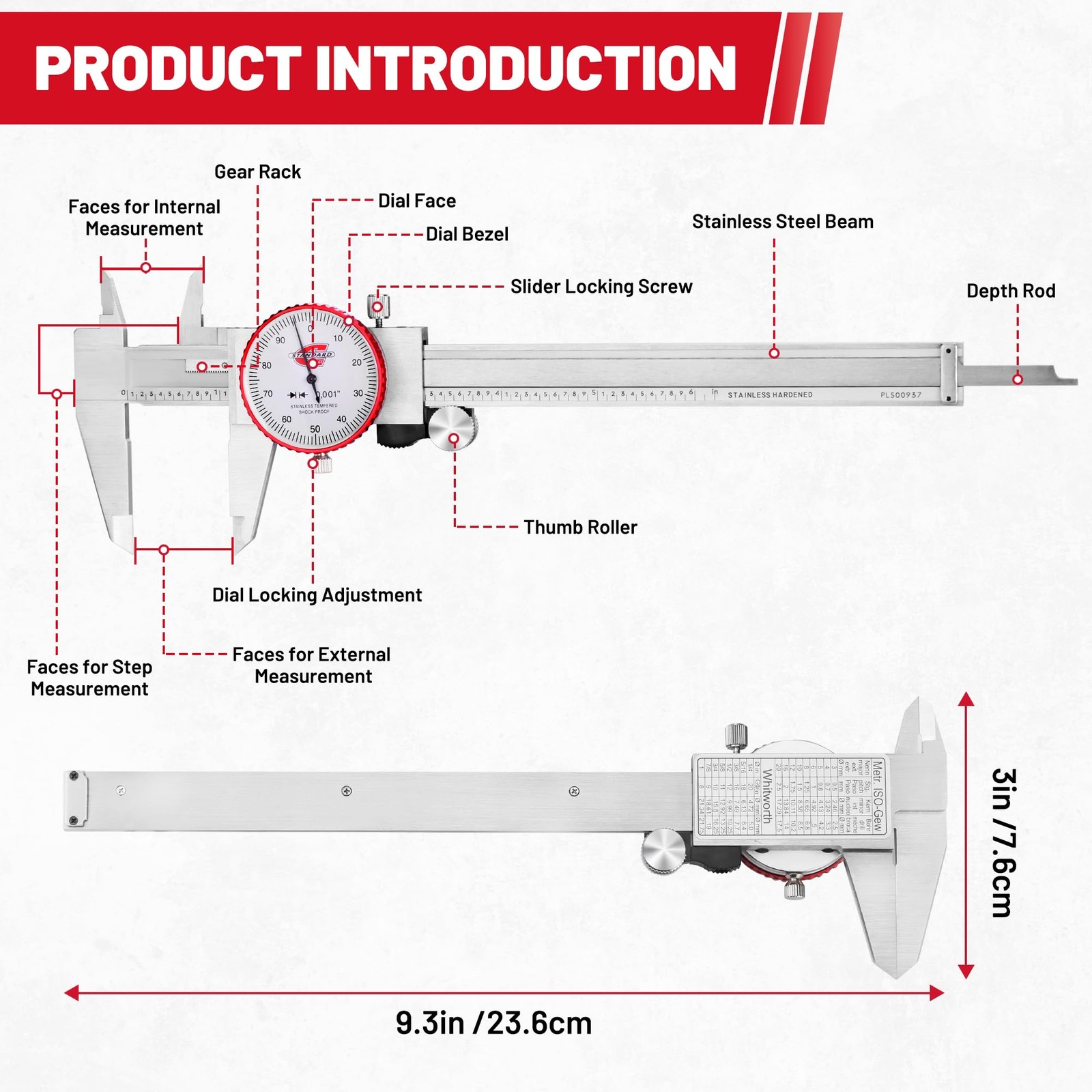 0-6" Range SAE Dial Caliper Measuring Tool, Analog Precision Micrometer Calip...