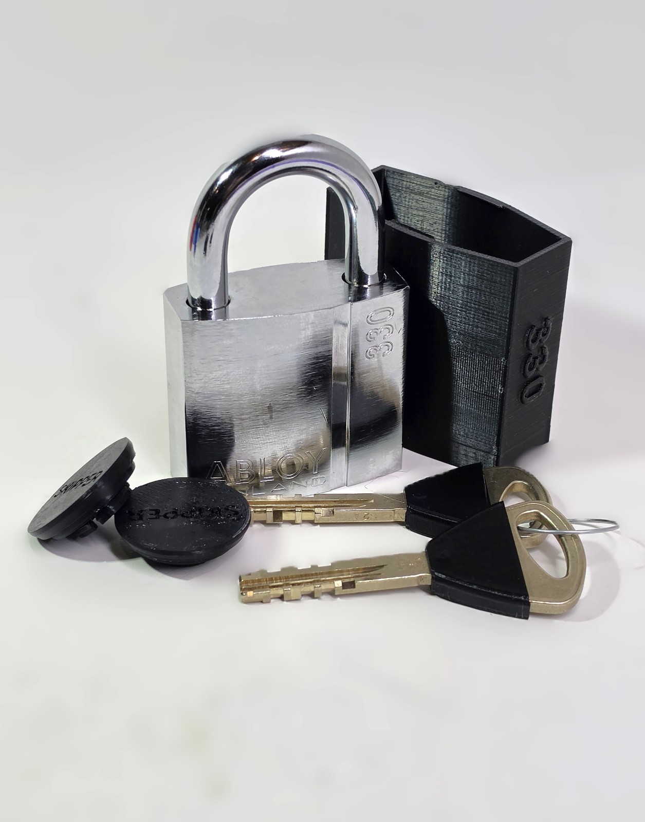 Abloy PL330B Padlock + Custom PETG Weatherproof Cover - Keyhole Dirt/Ice Shield