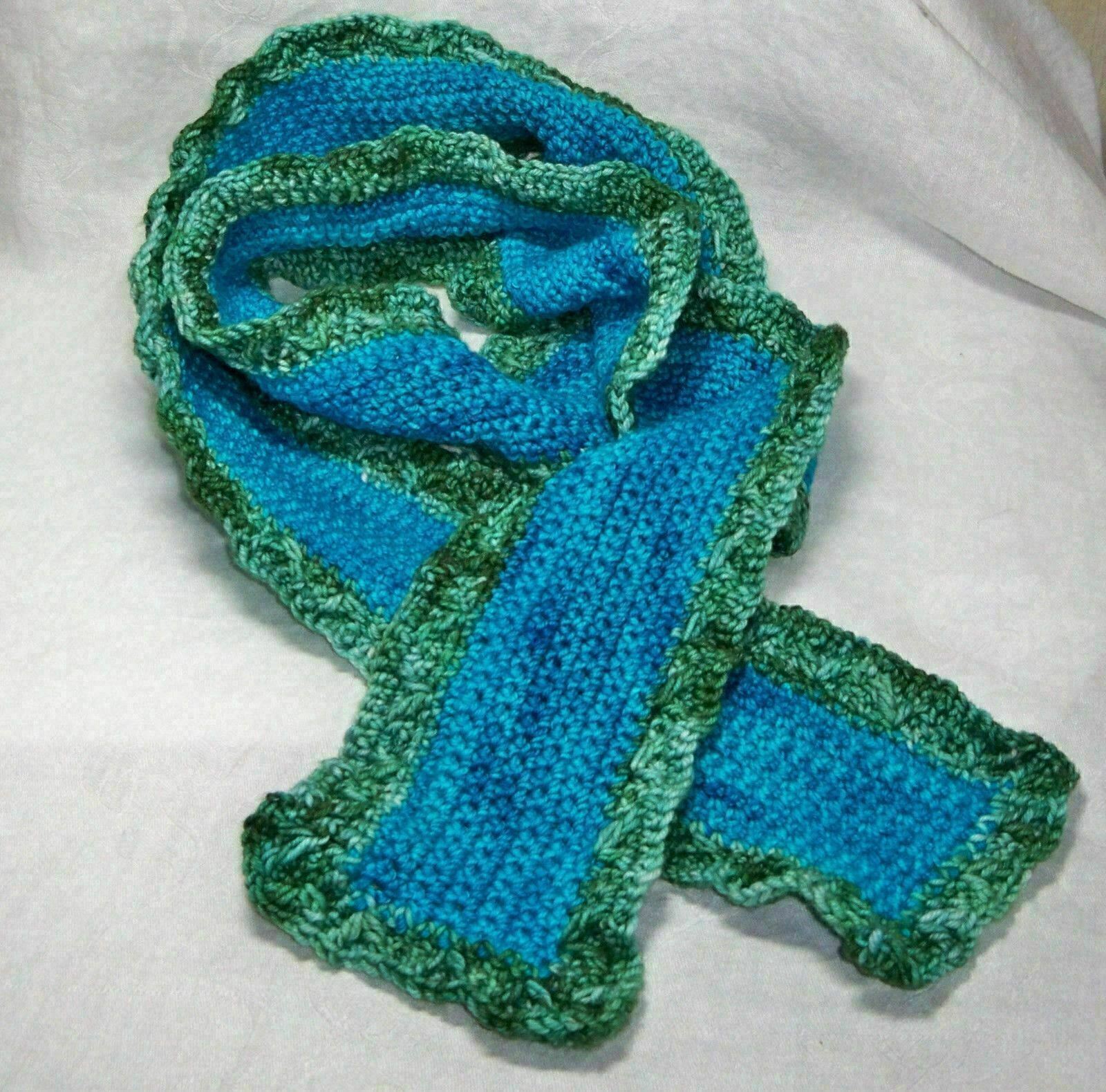 HANDMADE Superwash Merino Turquoise Blue Green custom scarf Hand Crochet  L77